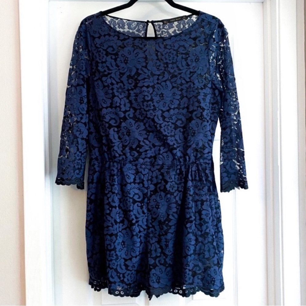 Zara Navy Blue Lace Romper | Elegant Date Night, Wedding Guest & Vacation Style